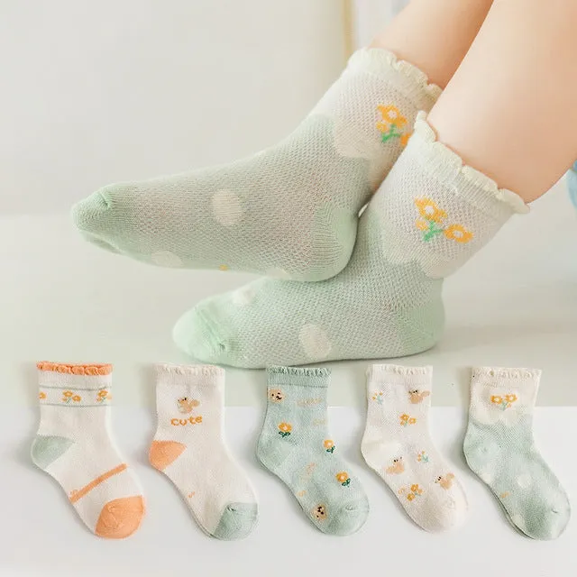 5 Pairs Cotton Mesh Breathable Socks for 1-12 Years Old