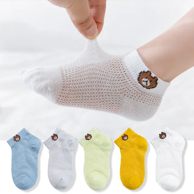 5 Pairs Cotton Mesh Breathable Socks for 1-12 Years Old