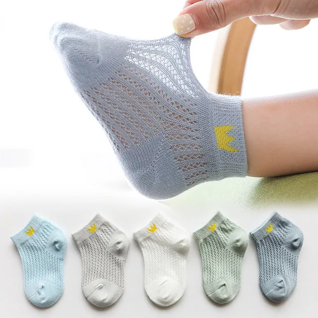 5 Pairs Cotton Mesh Breathable Socks for 1-12 Years Old