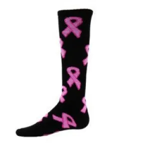 Black Pink Ribbon Athletic Knee High Socks (Small)