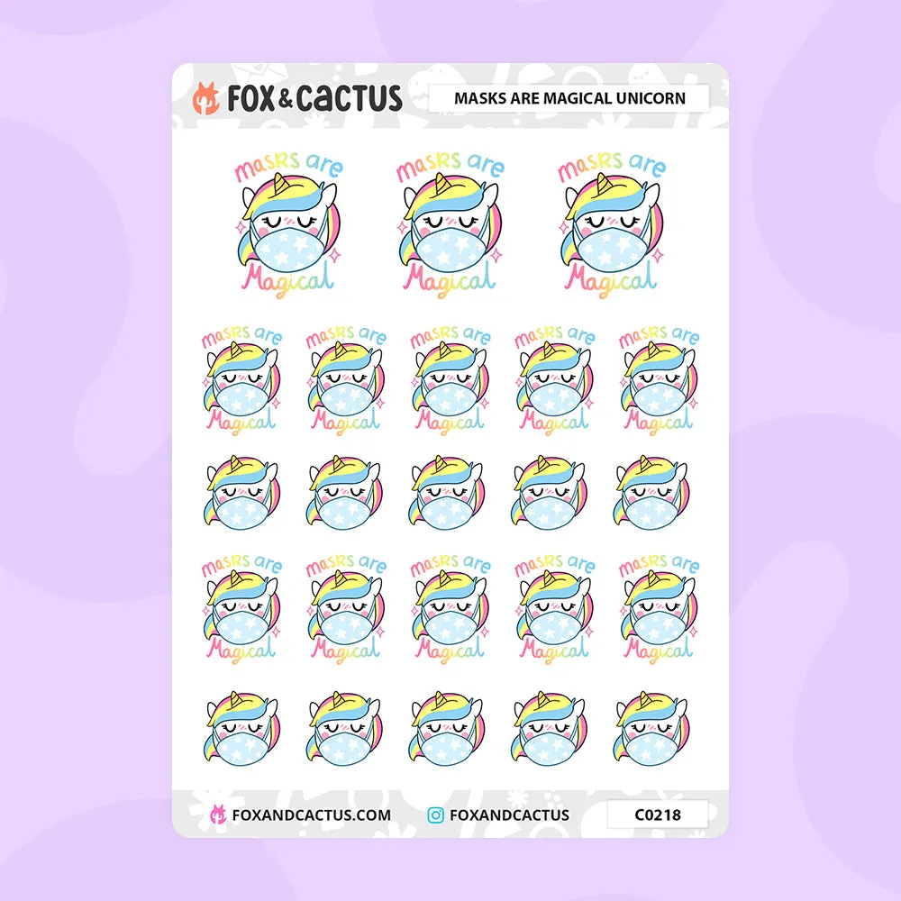 Masks are Magical Unicorn Stickers