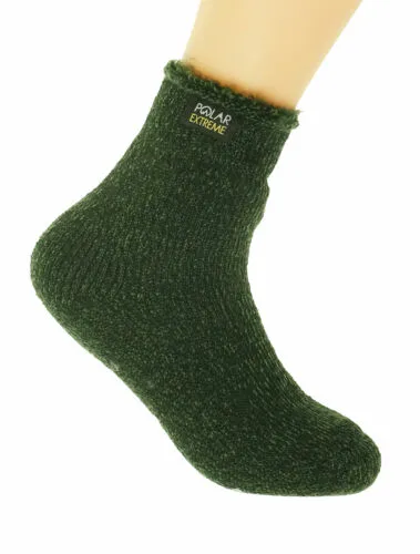 Polar Extreme Boy's Insulated Thermal Striped Crew Socks Green Black Marled