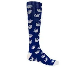 Royal and White Paw Prints Athletic Knee High Socks (Medium)