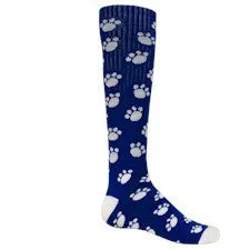 Royal and White Paw Prints Athletic Knee High Socks (Small)